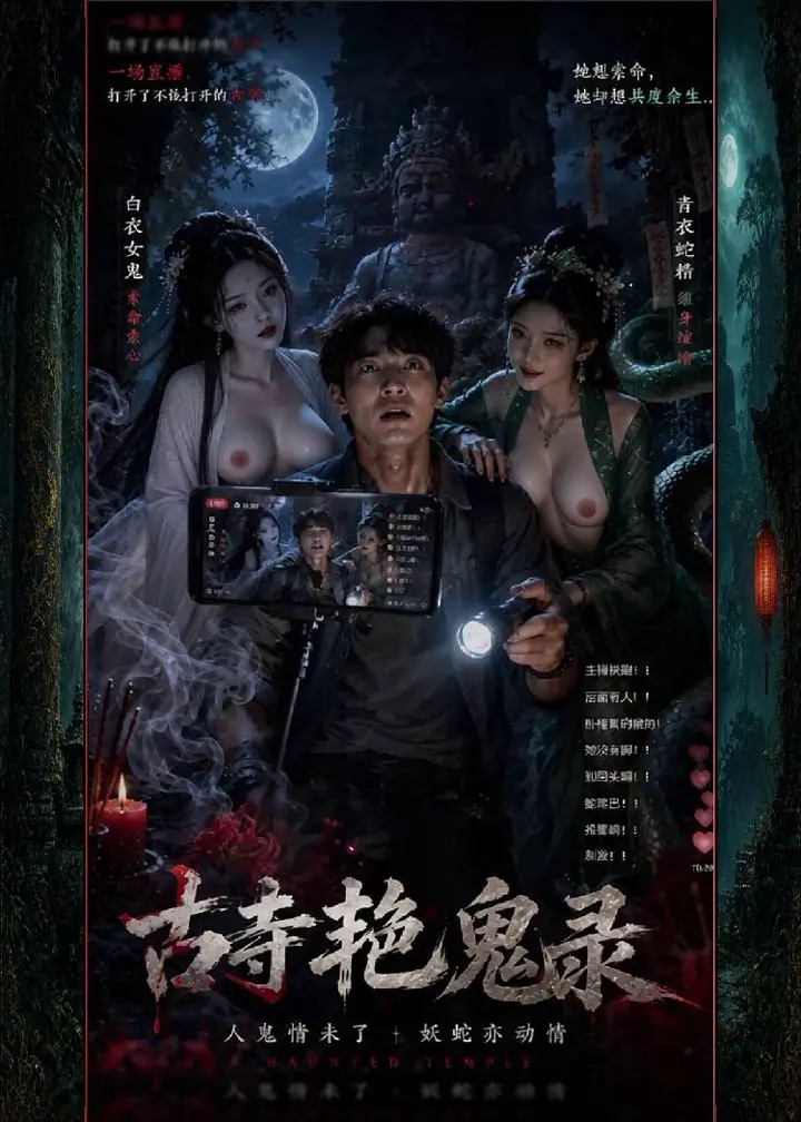 古寺艳鬼录 深夜探秘古寺主播被美艳女鬼按倒采补共享狂欢